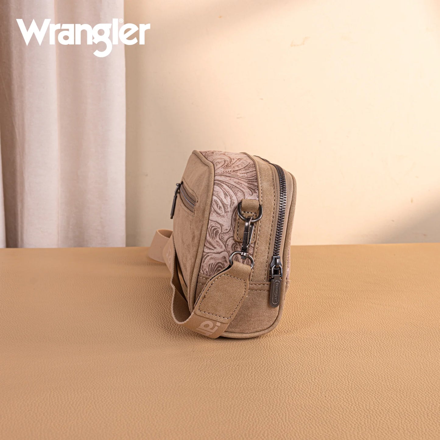 Wrangler Vintage Floral Printed Small Crossbody Bag- Khaki