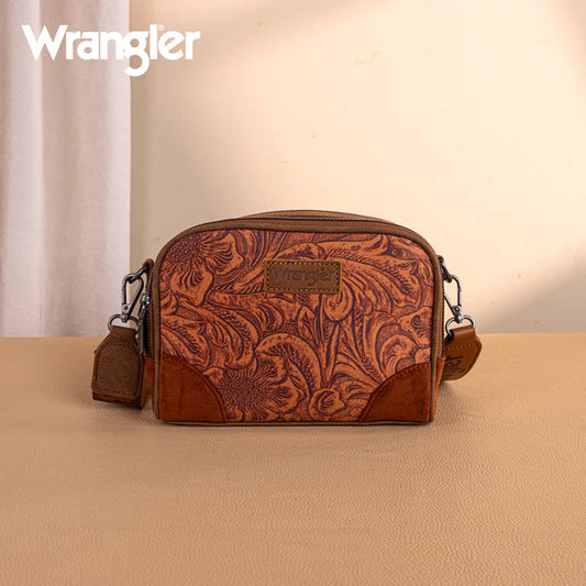 Wrangler Vintage Floral Printed Small Crossbody Bag- Brown