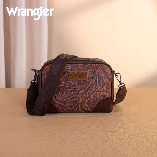 Wrangler Vintage Floral Printed Small Crossbody Bag- Coffee