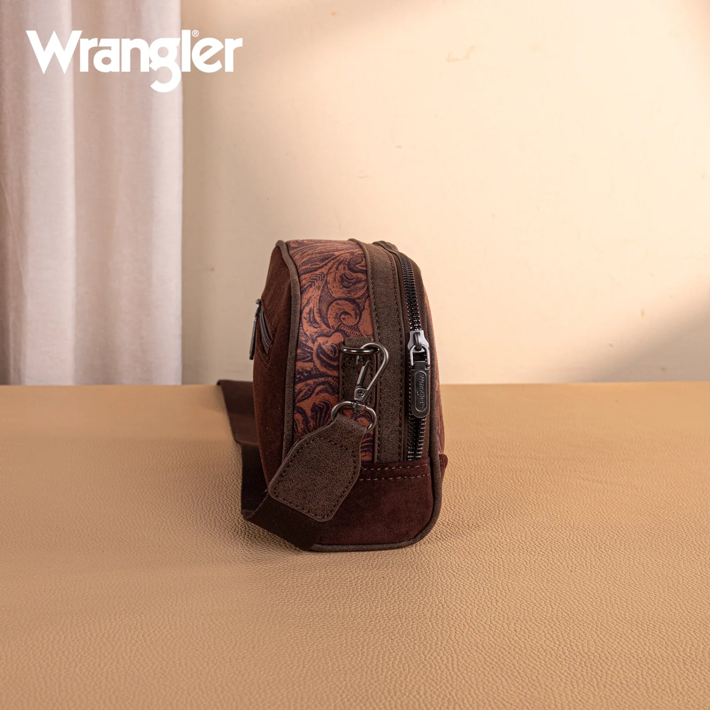 Wrangler Vintage Floral Printed Small Crossbody Bag- Coffee