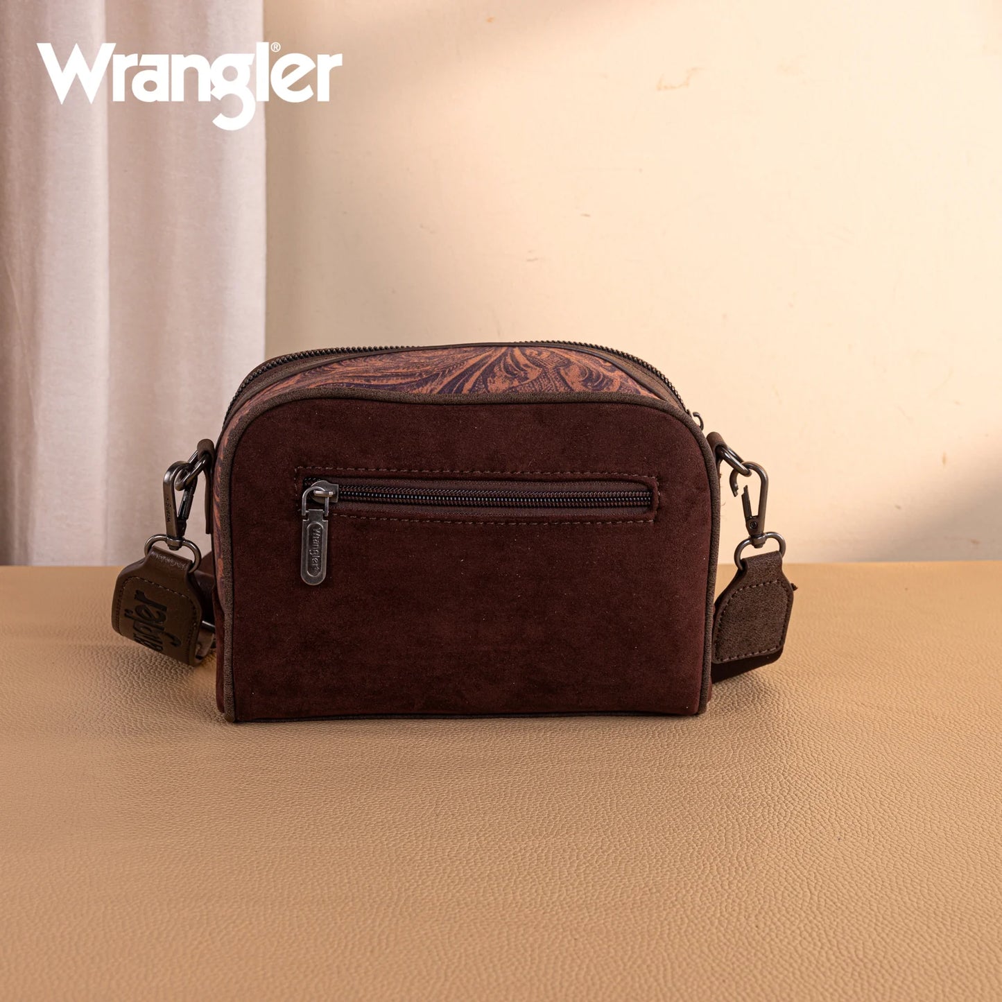 Wrangler Vintage Floral Printed Small Crossbody Bag- Coffee