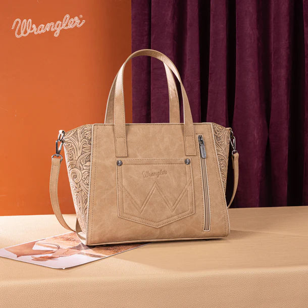 Wrangler Genuine Hair On Cowhide Tote Crossbody-Tan