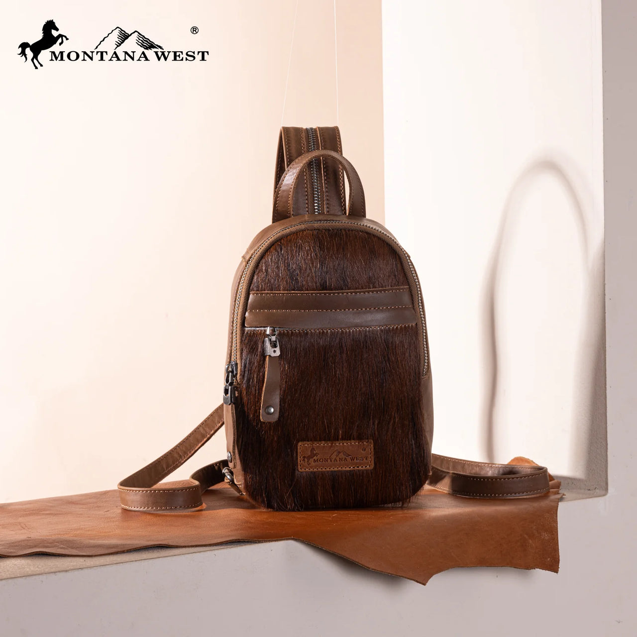 Montana West Genuine Hair On Cowhide Convertible Sling Backpack- Multiple Colors
