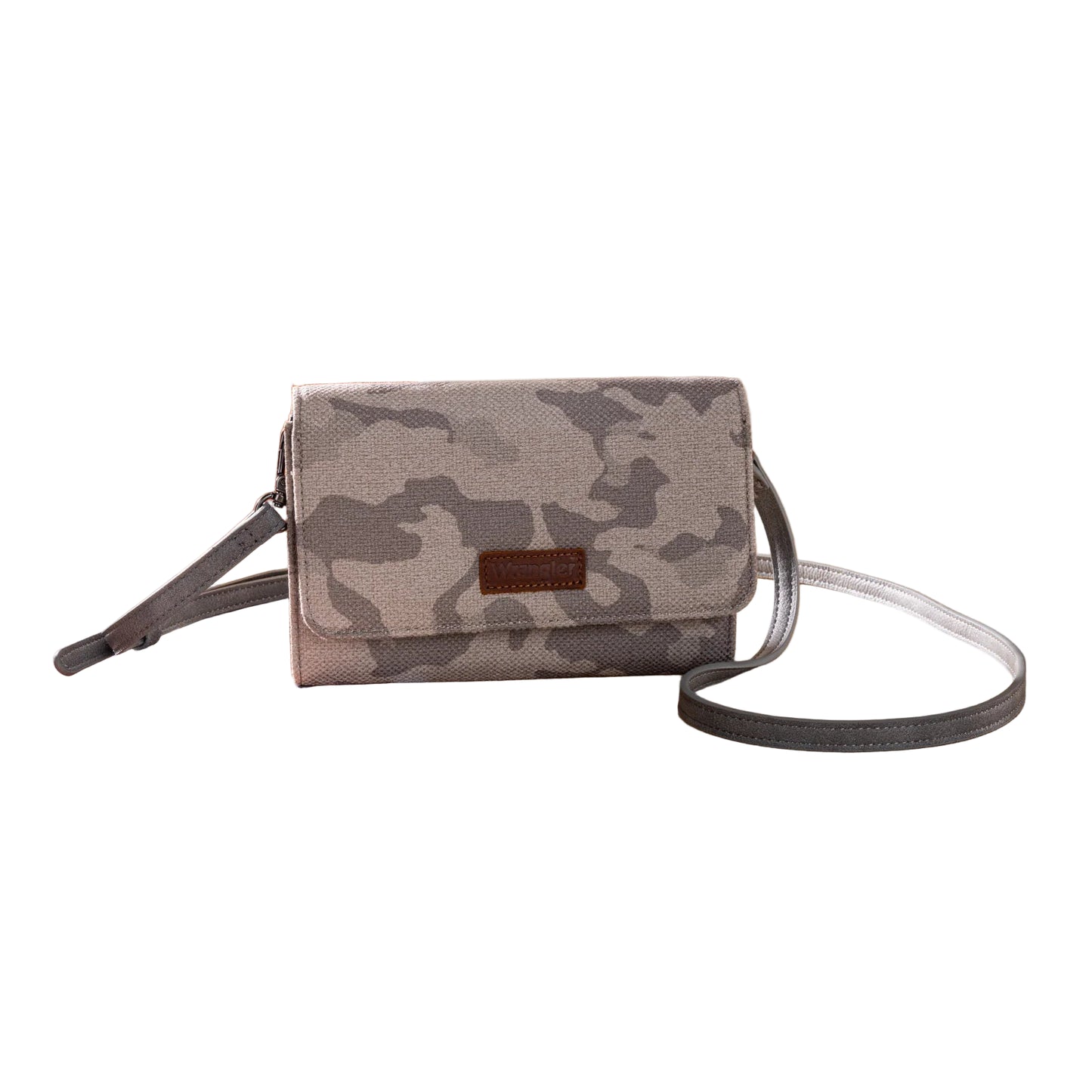 Wrangler Camo Print Canvas Clutch Crossbody Bag- Grey