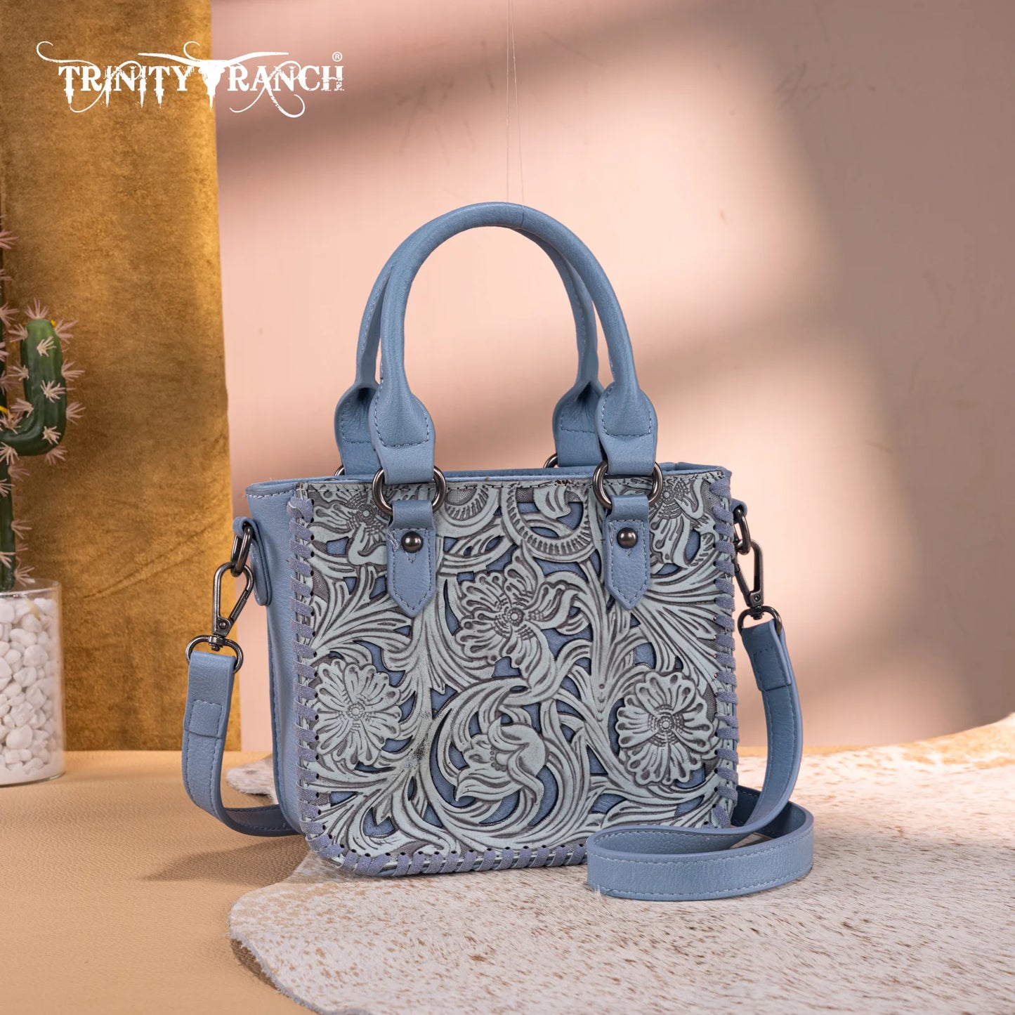 Wrangler Trinity Ranch Western Floral Tooled Mini Tote Bag-Multiple Colours