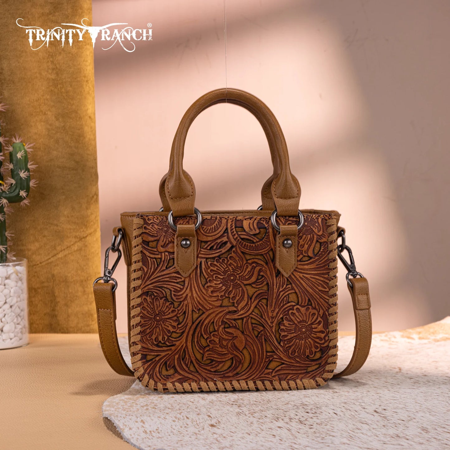 Wrangler Trinity Ranch Western Floral Tooled Mini Tote Bag-Multiple Colours