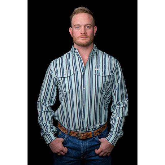 Ferrell Brand Men's The Jackson Long Sleeve Snap Shirt- Blue