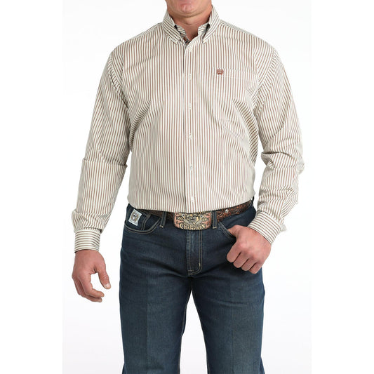 Cinch Men's Long Sleeve Striped Western Shirt- Cream - Irvine Tack & Western Wear