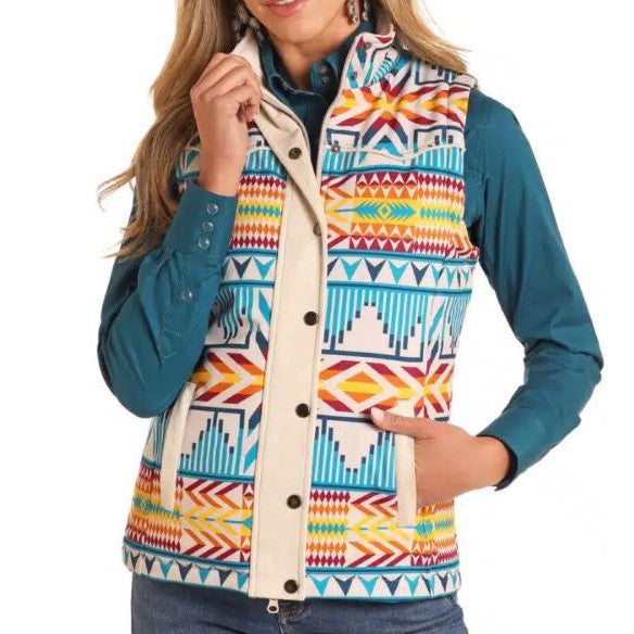 Panhandle Women's Aztec Vest- Aqua