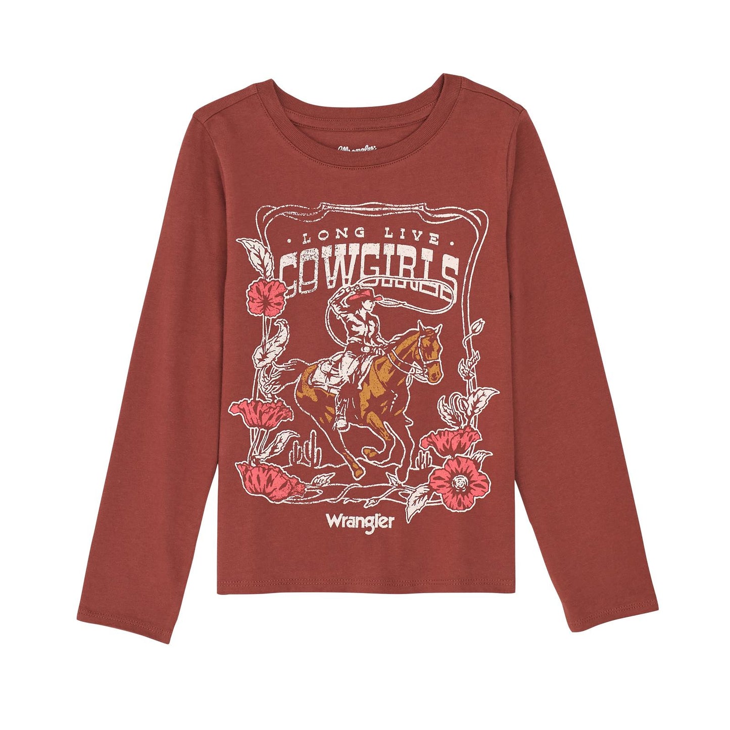 Wrangler Girl's Long Sleeve Graphic Tee Shirt- Burgundy
