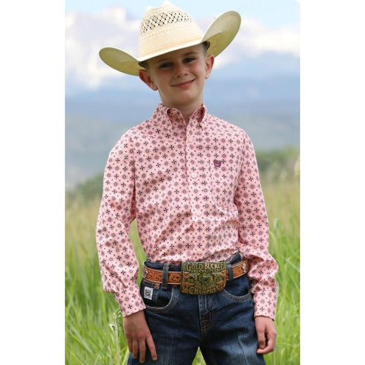 Cinch Boys Long Sleeve Print Western Shirt- Pink