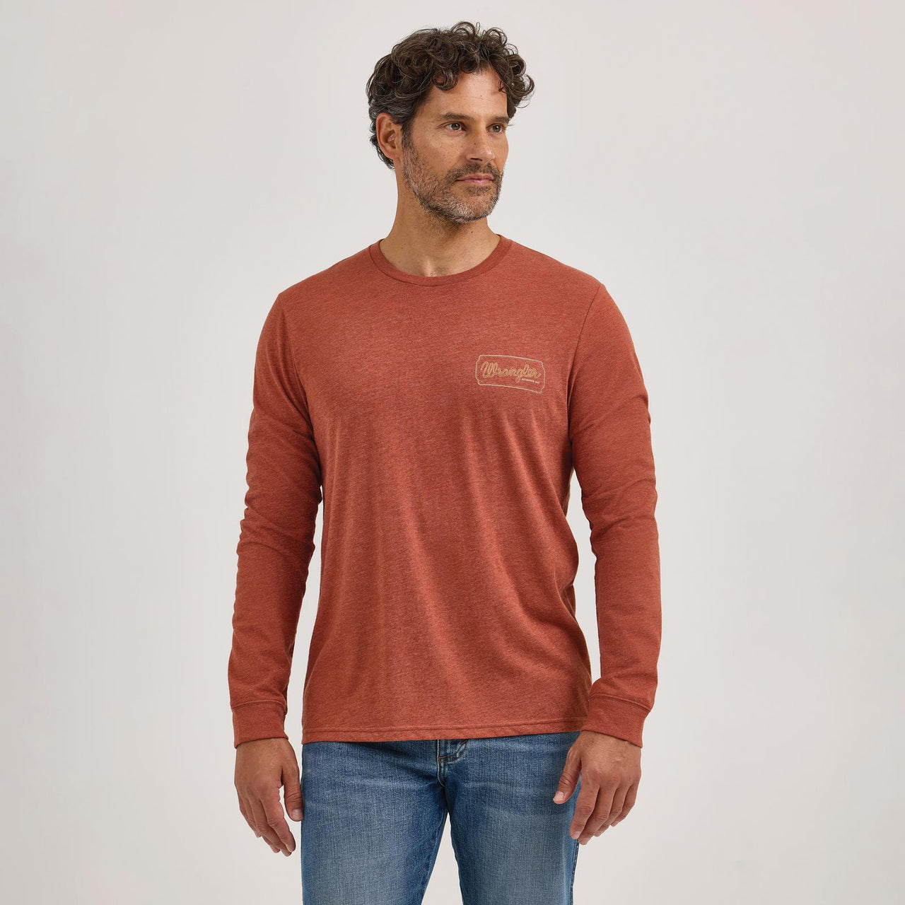 Wrangler Men's Graphic Long Sleeve Tee Shirt- Henna Heather