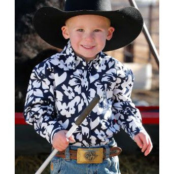 Cinch Boys Long Sleeve Print Shirt- Navy