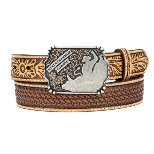 3D Boy's  1 1/4" Basketweave Inlay Belt- Brown - Irvine Tack & Western Wear