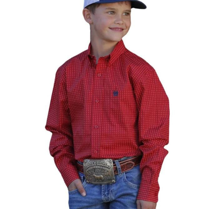 Cinch Boy LS Button Down Western Shirt-Red