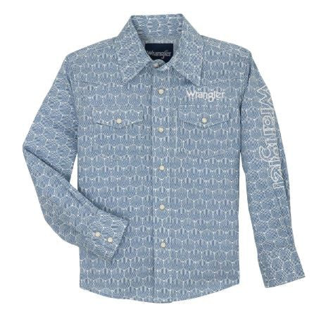 Wrangler Boy's Logo Long Sleeve Shirt- Blue