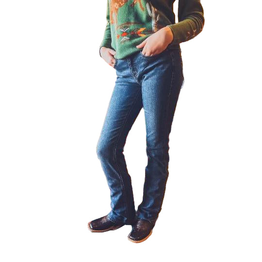 Rock & Roll Women's High Rise Embroidered Boot Stitch Jean - Medium Wash