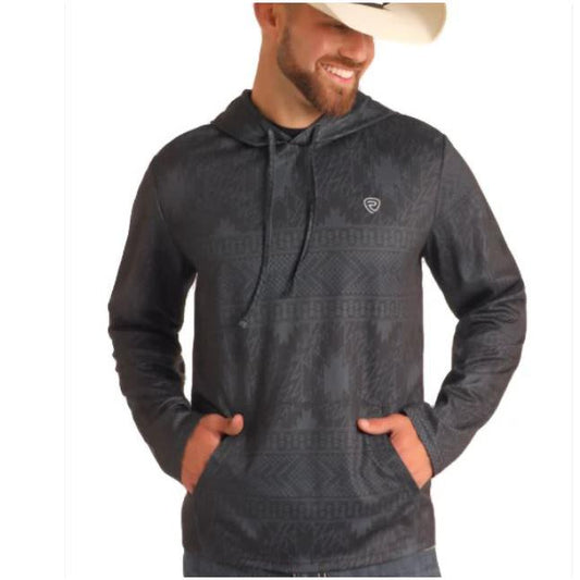 Rock & Roll Men's Long Sleeve Printed Performance Hoodie- Black