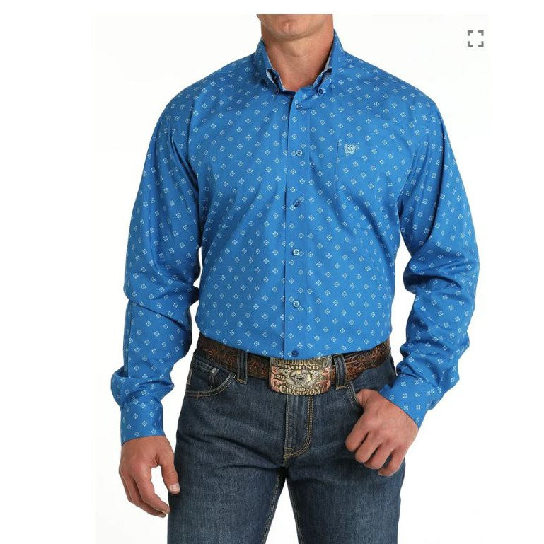 Cinch Classic Fit Long Sleeve Men's Cotton Print Shirt - Royal Blue