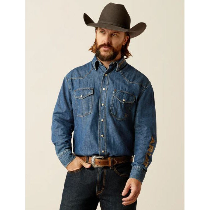 Ariat Men's Team Snap Long Sleeve Shirt - Denim