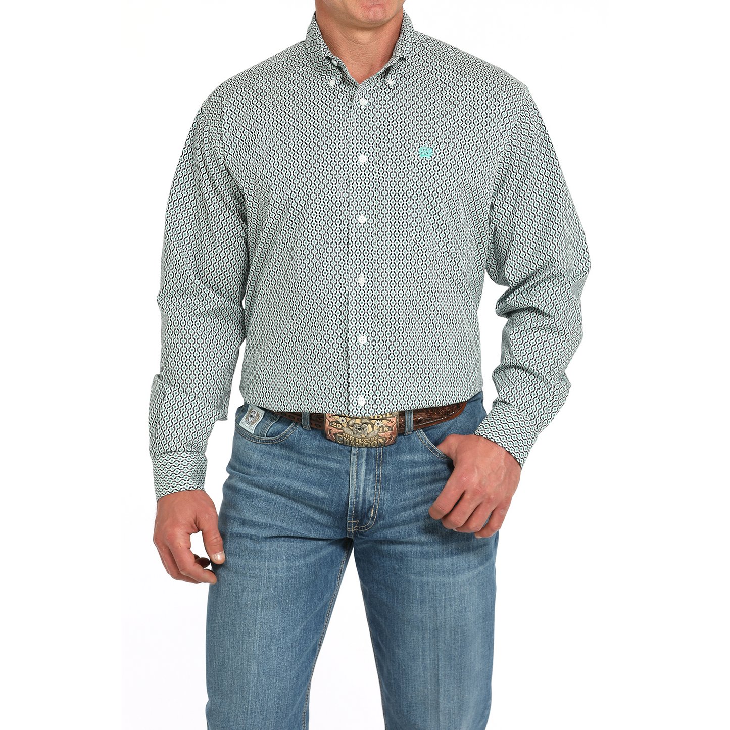 Cinch Men's Long Sleeve Print Shirt-White