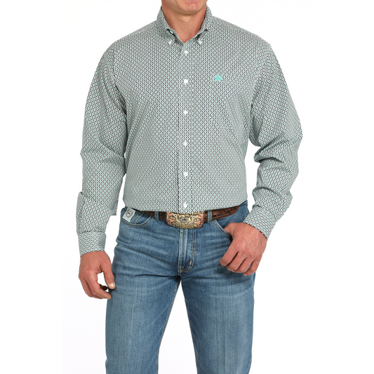 Cinch Men's Long Sleeve Print Shirt-White