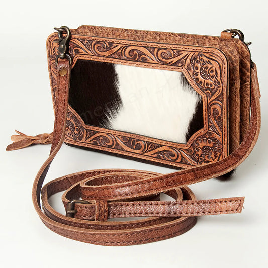 American Darling Western Hair On Cowhide Tooled Leather Crossbody Wallet