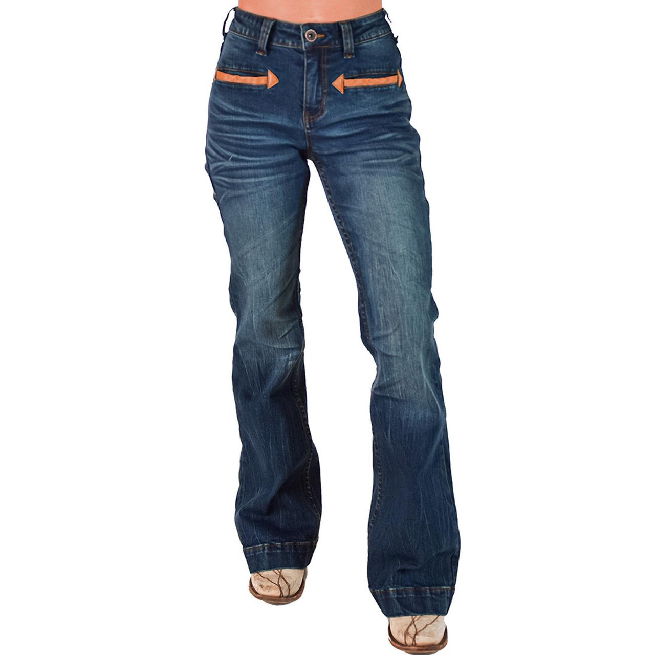 Cowgirl Tuff Women's Western Bootstitch  Trouser Jeans- Medium Wash