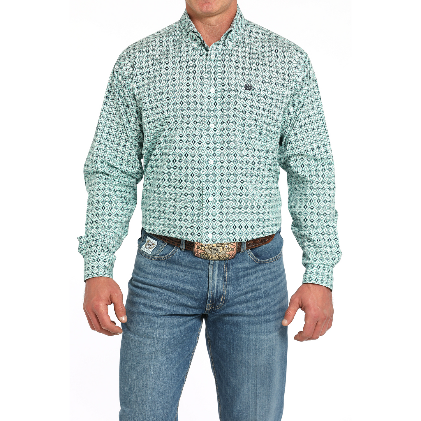 Cinch Men's Long Sleeve Print Shirt-Turquoise