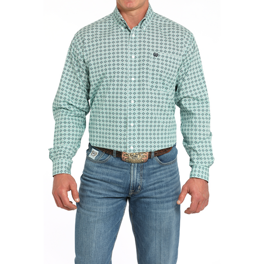 Cinch Men's Long Sleeve Print Shirt-Turquoise