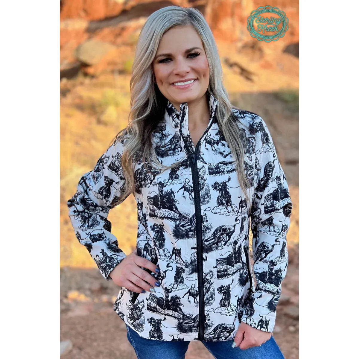 Sterling Kreek Women's Life is a Rodeo Long Sleeve Jacket- Black/White