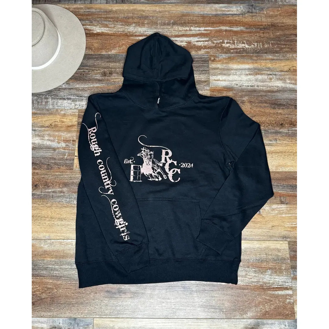 Rough Country Cowboys Long Sleeve Barrell Hoodie (Old Style)- Black/Rose Gold