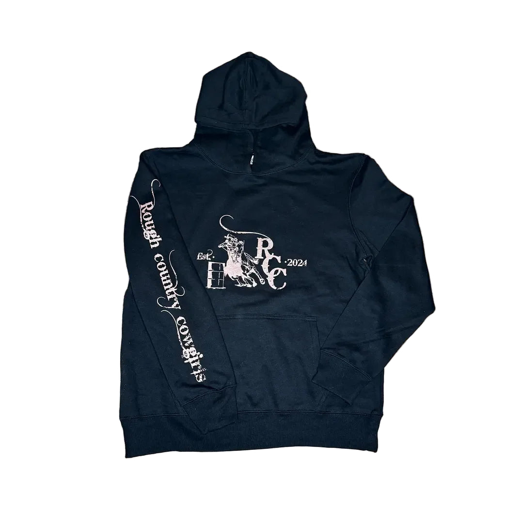 Rough Country Cowboys Long Sleeve Barrell Hoodie (Old Style)- Black/Rose Gold
