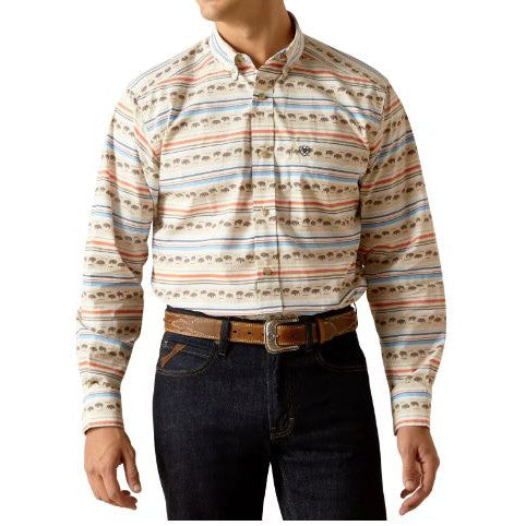 Ariat Men's Reed Serape Bison Print Long Sleeve Shirt- Khaki