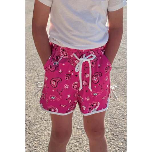Sterling Kreek Girl's Bandana Babe Shorts- Hot Pink