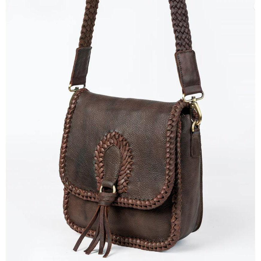 American Darling Genuine Western Leather Crossbody Bag - Braided Trim