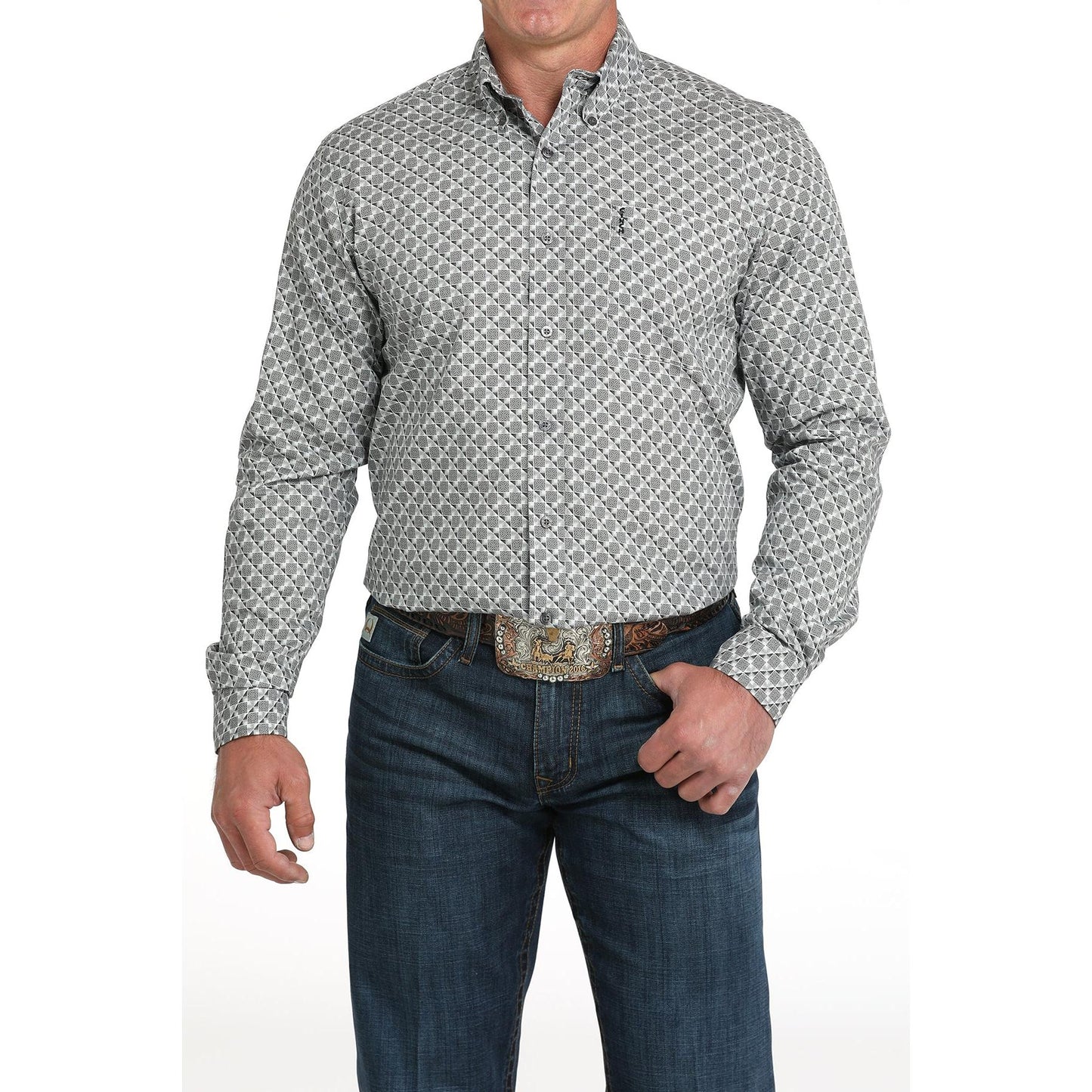 Cinch Men's Long Sleeve Western Modern Shirt- Grey