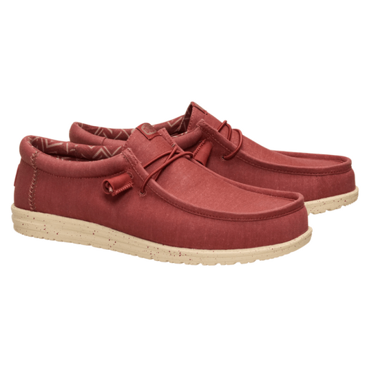 Hey Dude Men's Wally Stretch Canvas Shoes- Burnt Red/Boulder Tan
