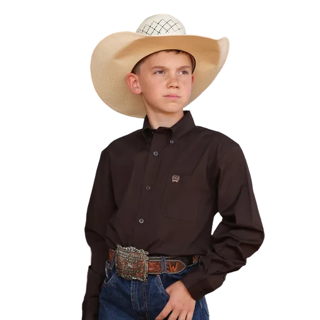 Youth Western Boy's Long Sleeve Shirt - Brown