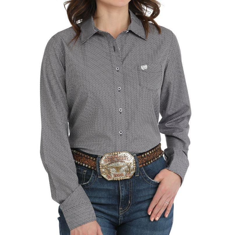 Cinch Women's Long Sleeve Geometric Print Button Down Western Shirt- Purple