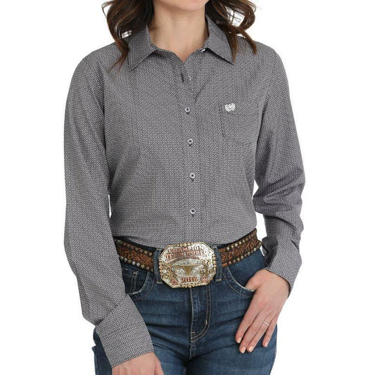 Cinch Women's Long Sleeve Geometric Print Button Down Western Shirt- Purple