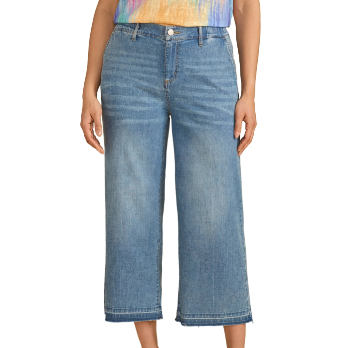FDJ Women's Pull On Wide Crop Trouser-Medium Blue