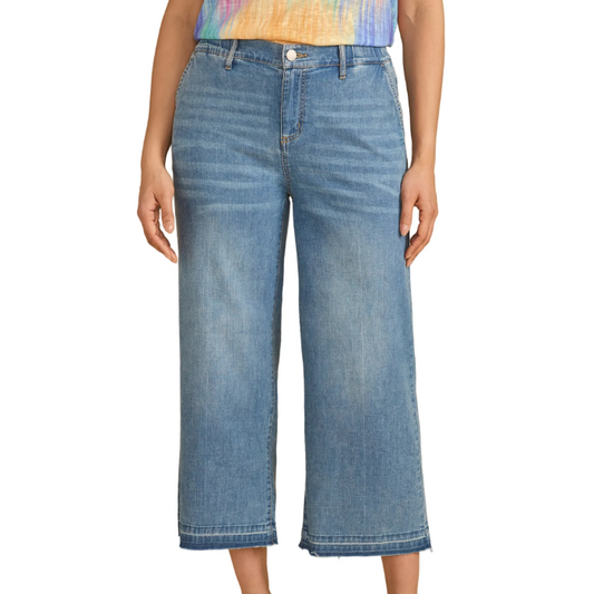FDJ Women's Pull On Wide Crop Trouser-Medium Blue