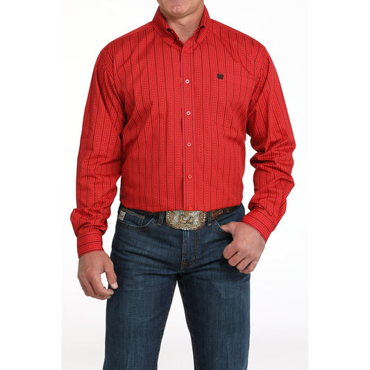 Cinch Men's Long Sleeve Western Stripe Shirt- Red