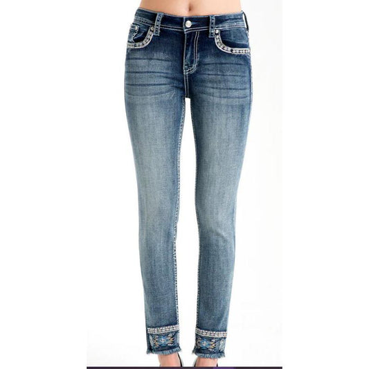 Grace in LA Women's Horse Embellished Mid Rise Skinny Jeans