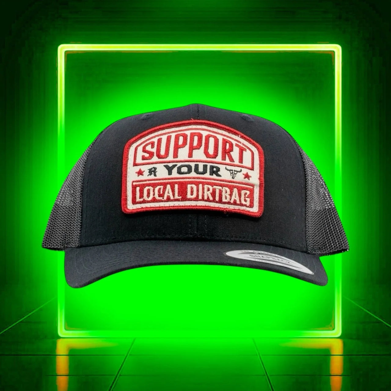 Ruthless Rednecks Support Your Local Dirtbag Curved Brim Cap- Black