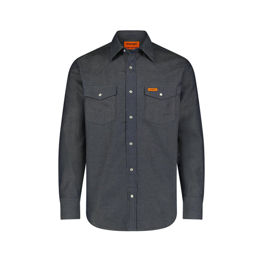 Wrangler Men's FR Flame Resistant Graphic Long Sleeve Work Shirt- Indigo Grey