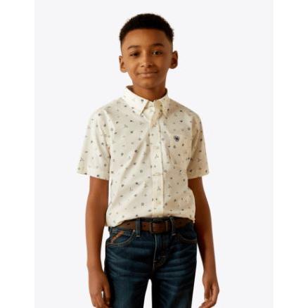 Ariat Boy's Colter Classic Fit Short Sleeve Shirt - White