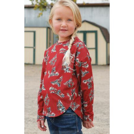 Cruel Girl Girl's Cowboy Print Knit Blouse - Red