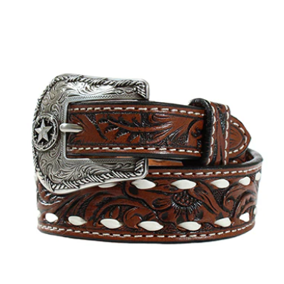 3D Boy's 1 1/4" Floral Buck Lacing Belt- Brown - Irvine Tack & Western Wear